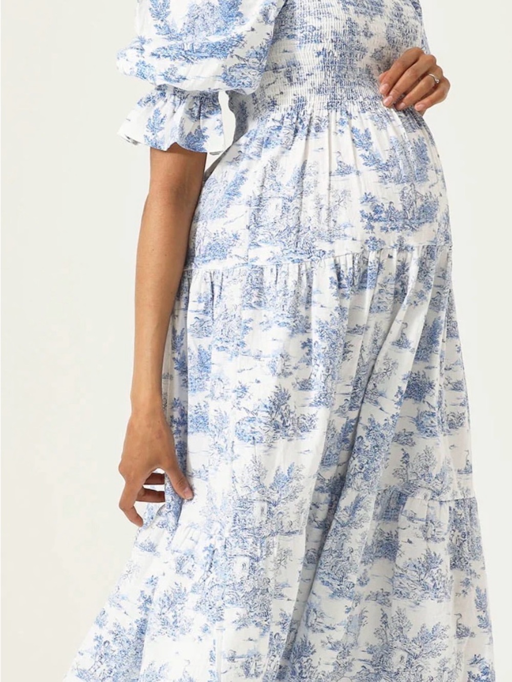 Blue Floral Long-Sleeve Smocked Maxi Kiko Dress